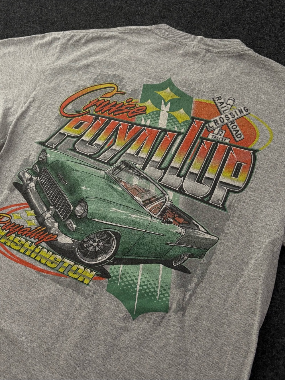 VTG Cruisin Puyallup WA Graphic Tee Mens M Gray Classic Cars Cruisin 90s Hot Rod